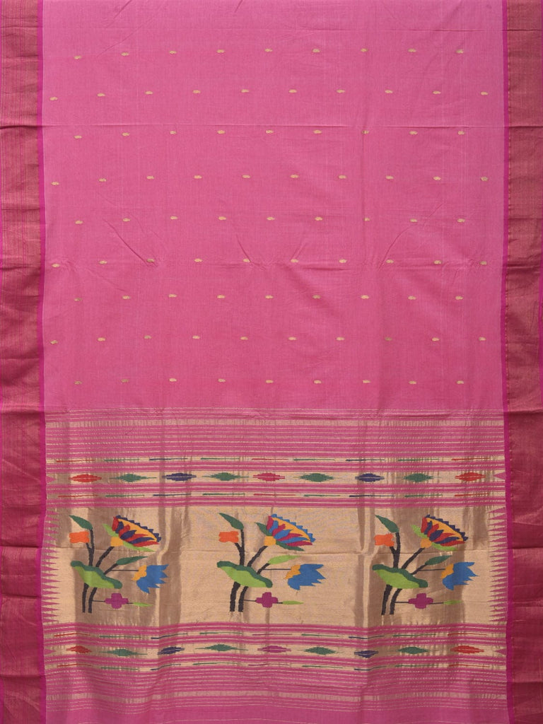 Baby Pink Paithani Cotton Handloom Saree with Lotus Pallu Design p0470