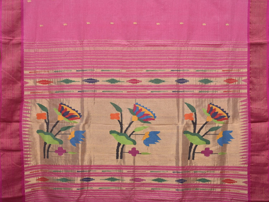 Baby Pink Paithani Cotton Handloom Saree with Lotus Pallu Design p0470