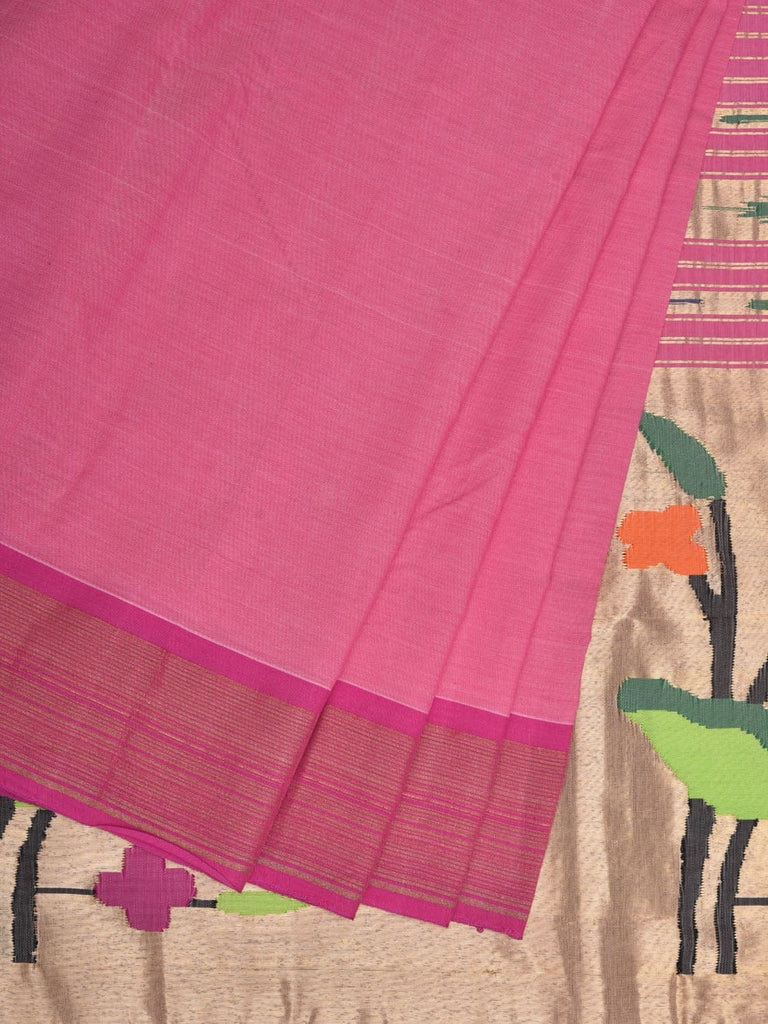 Baby Pink Paithani Cotton Handloom Saree with Lotus Pallu Design p0470