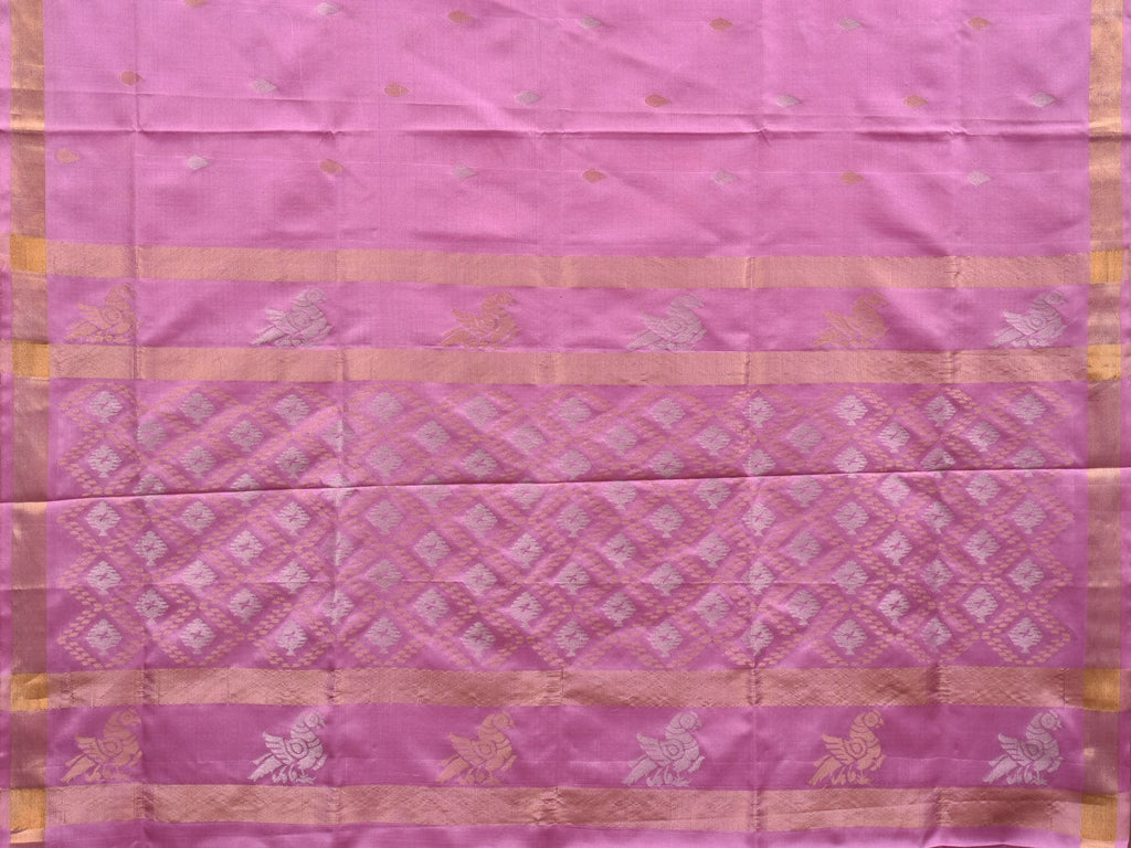 Baby Pink Uppada Silk Handloom Saree with Hamsa and Grill Pallu Design u1878