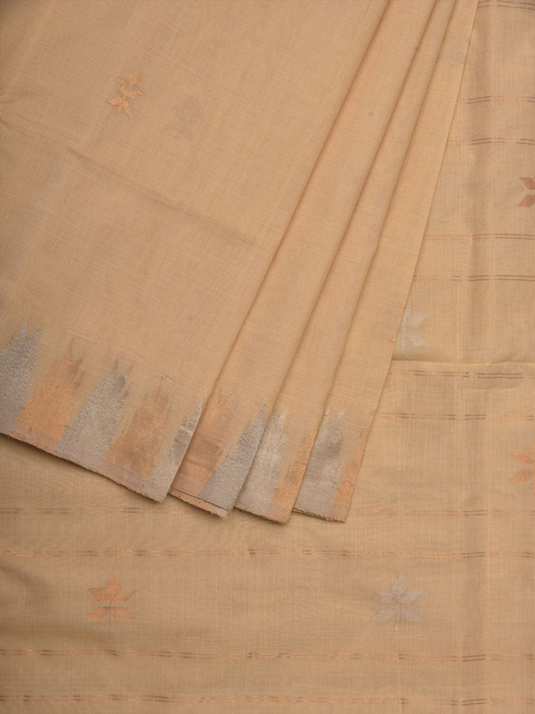 Beige Khadi Cotton Handloom Saree with Temple Border Design kh0543