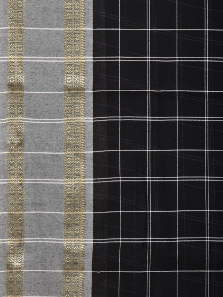 Black and Grey Bamboo Cotton Saree with Checks Design bc0036