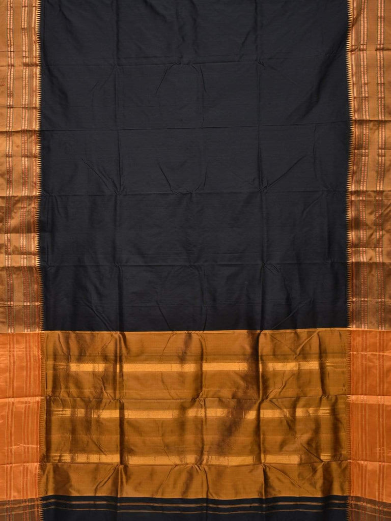 Black and Mustard Narayanpet Silk Handloom Plain Saree with Traditional Border Design No Blouse np0343