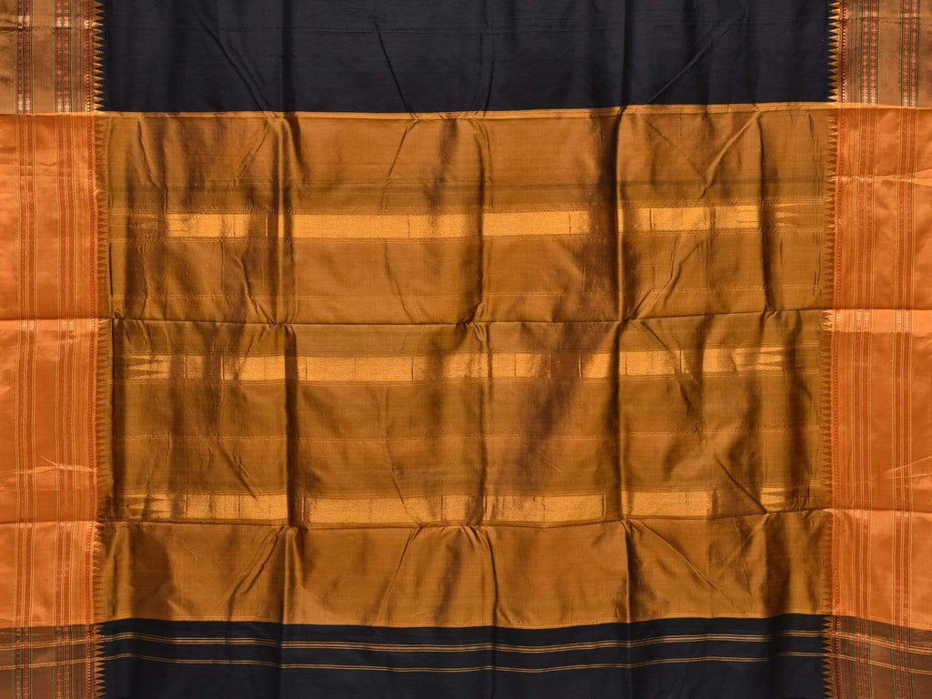 Black and Mustard Narayanpet Silk Handloom Plain Saree with Traditional Border Design No Blouse np0343