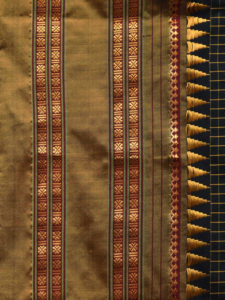 Black and Mustard Narayanpet Silk Handloom Saree with Checks Design No Blouse np0436