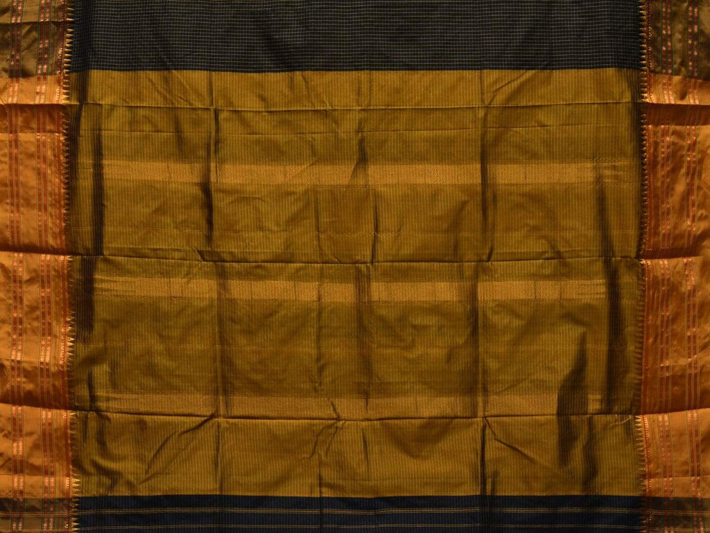 Black and Mustard Narayanpet Silk Handloom Saree with Checks Design No Blouse np0436