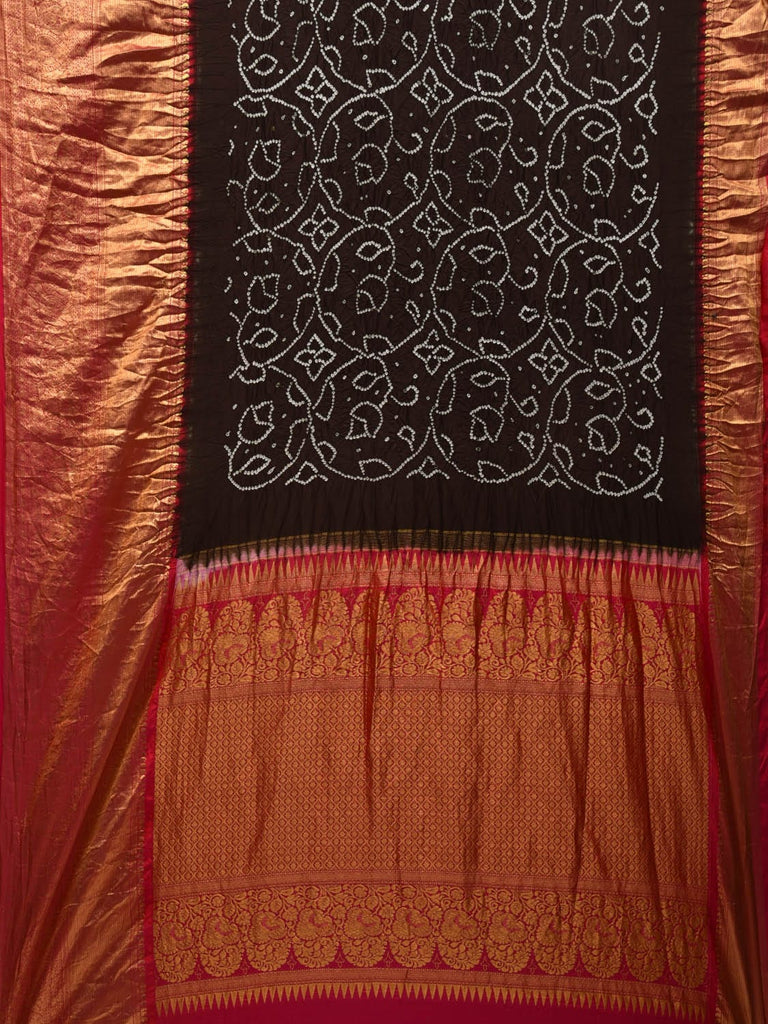Black and Pink Bandhani Kanchipuram Silk Handloom Saree with Pallu and Border Design bn0450