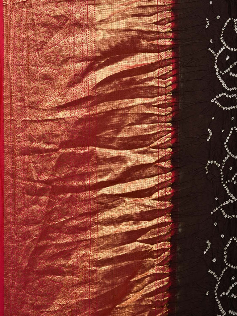 Black and Pink Bandhani Kanchipuram Silk Handloom Saree with Pallu and Border Design bn0450