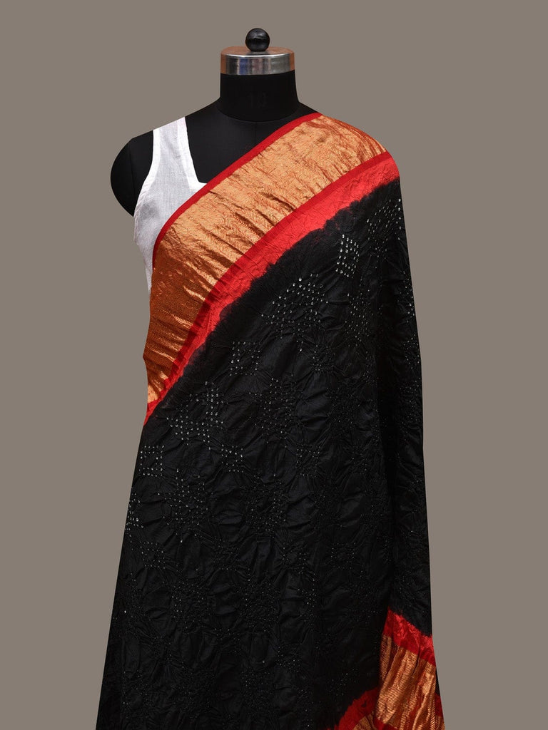 Black and Red Bandhani Kanchipuram Silk Handloom Dupatta with Border Design ds2644