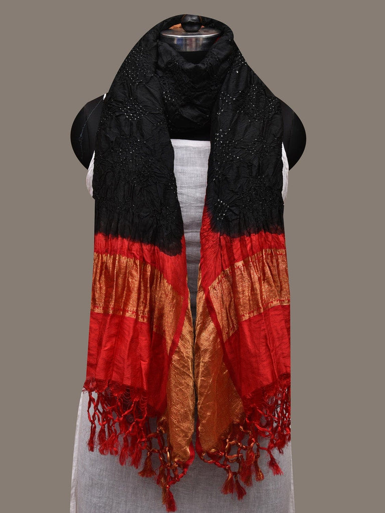 Black and Red Bandhani Kanchipuram Silk Handloom Dupatta with Border Design ds2644