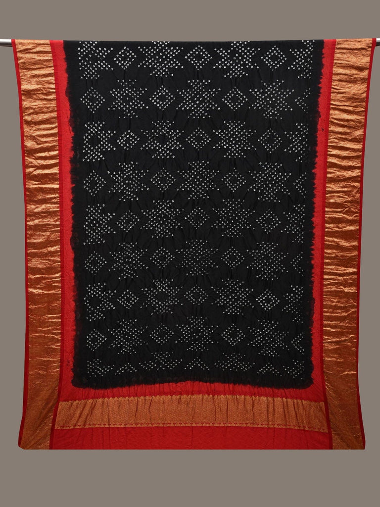 Black and Red Bandhani Kanchipuram Silk Handloom Dupatta with Border Design ds2644