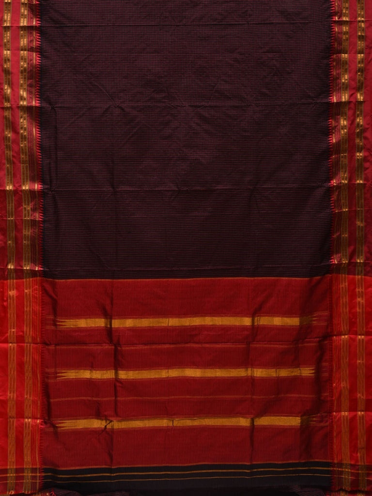 Black and Red Narayanpet Silk Handloom Saree with Checks and Traditional Border Design No Blouse np0550