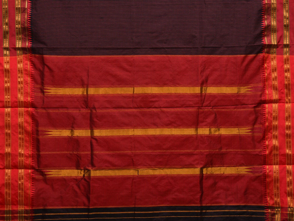 Black and Red Narayanpet Silk Handloom Saree with Checks and Traditional Border Design No Blouse np0550