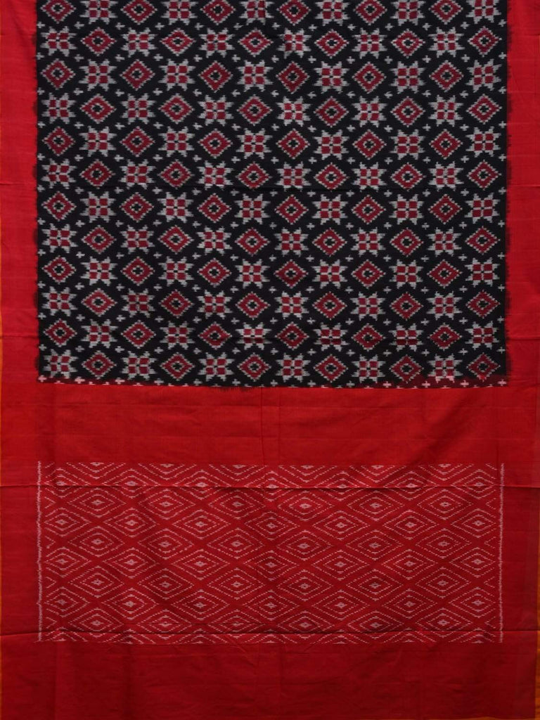 Black and Red Pochampally Ikat Cotton Handloom Saree with Telia Design i0611