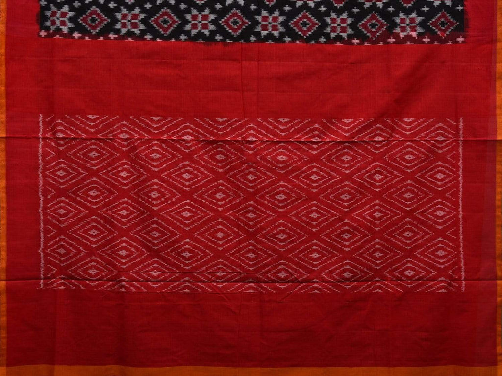 Black and Red Pochampally Ikat Cotton Handloom Saree with Telia Design i0611