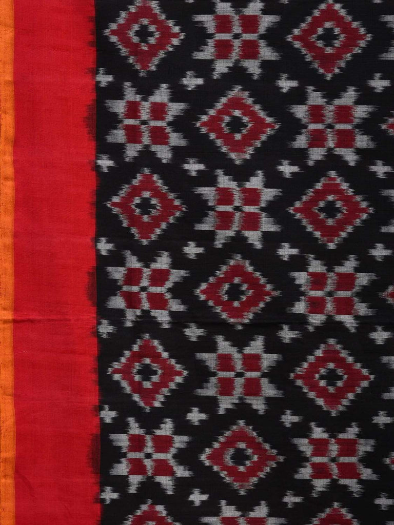 Black and Red Pochampally Ikat Cotton Handloom Saree with Telia Design i0611