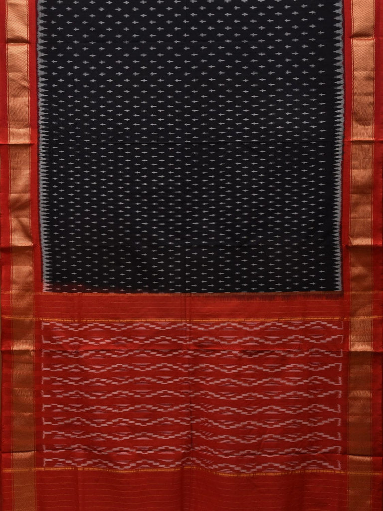 Black and Red Pochampally Ikat Cotton Handloom Saree with Zari Border Design i0697