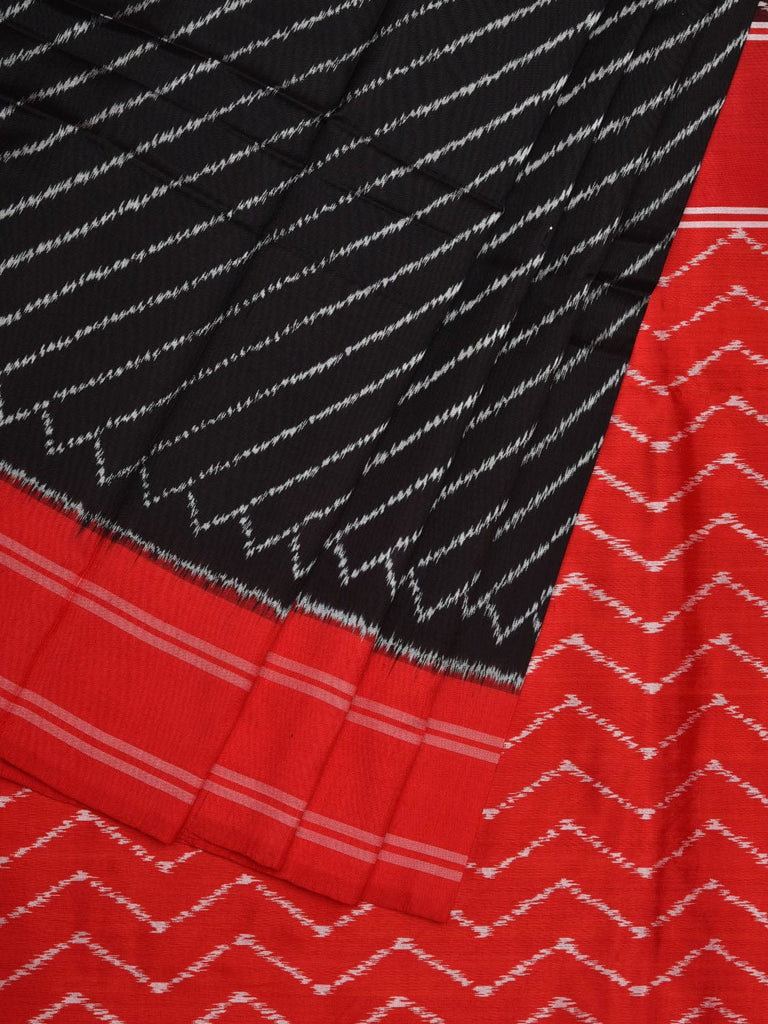 Black and Red Pochampally Ikat Silk Handloom Saree with Diagonal Design i0702