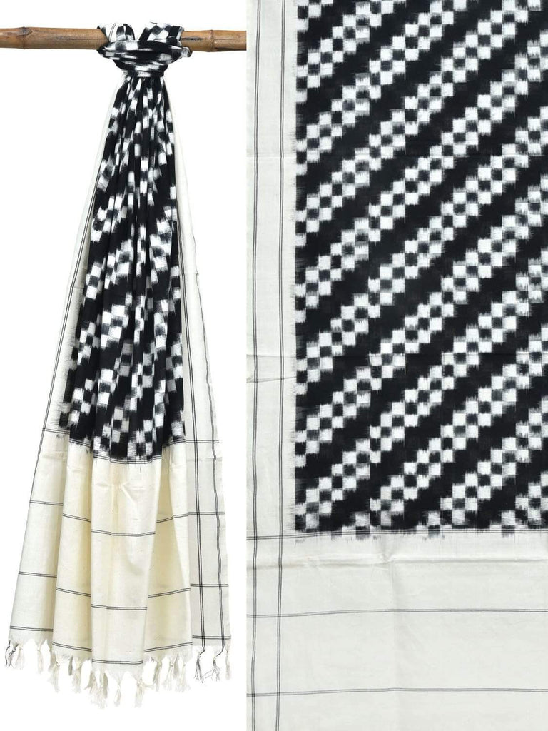 Black and White Pochampally Ikat Cotton Handloom Dupatta with Diagonal Design ds1844