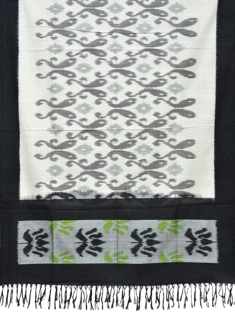 Black and White Pochampally Ikat Cotton Handloom Dupatta with Lotus Flower Design ds1816