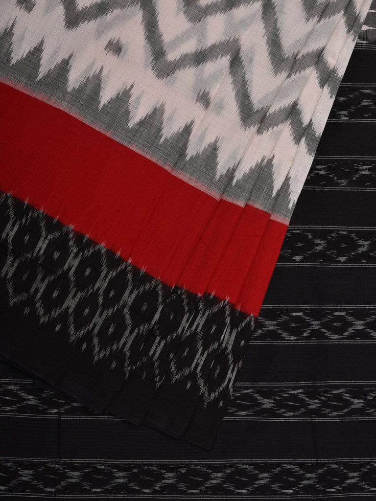 Black and White Pochampally Ikat Cotton Handloom Saree with Zig-Zag Design i0686
