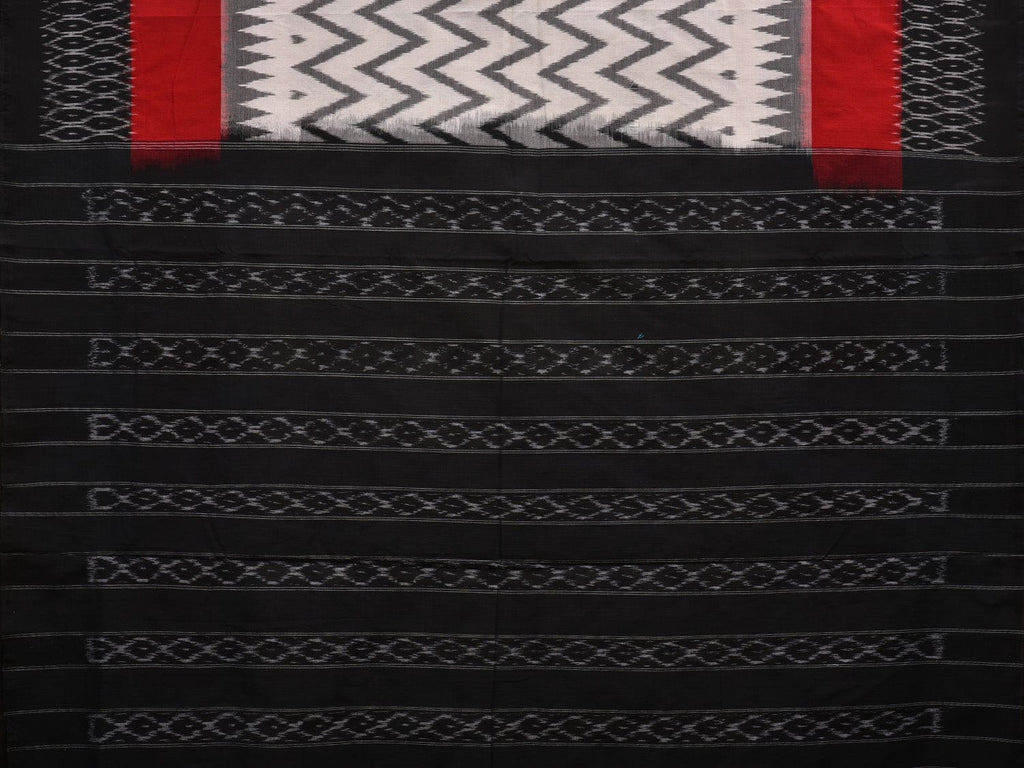 Black and White Pochampally Ikat Cotton Handloom Saree with Zig-Zag Design i0686