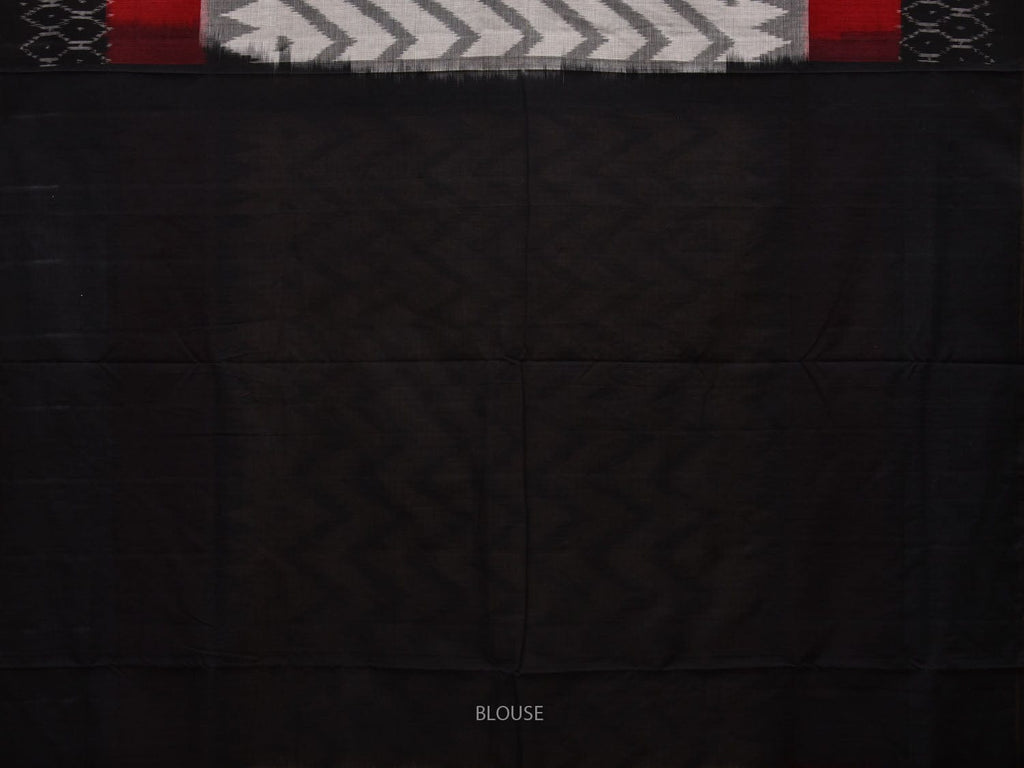 Black and White Pochampally Ikat Cotton Handloom Saree with Zig-Zag Design i0686