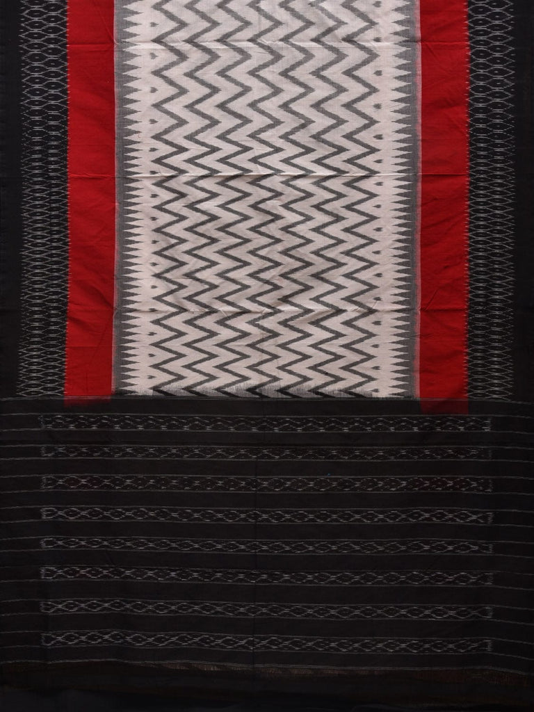 Black and White Pochampally Ikat Cotton Handloom Saree with Zig-Zag Design i0686