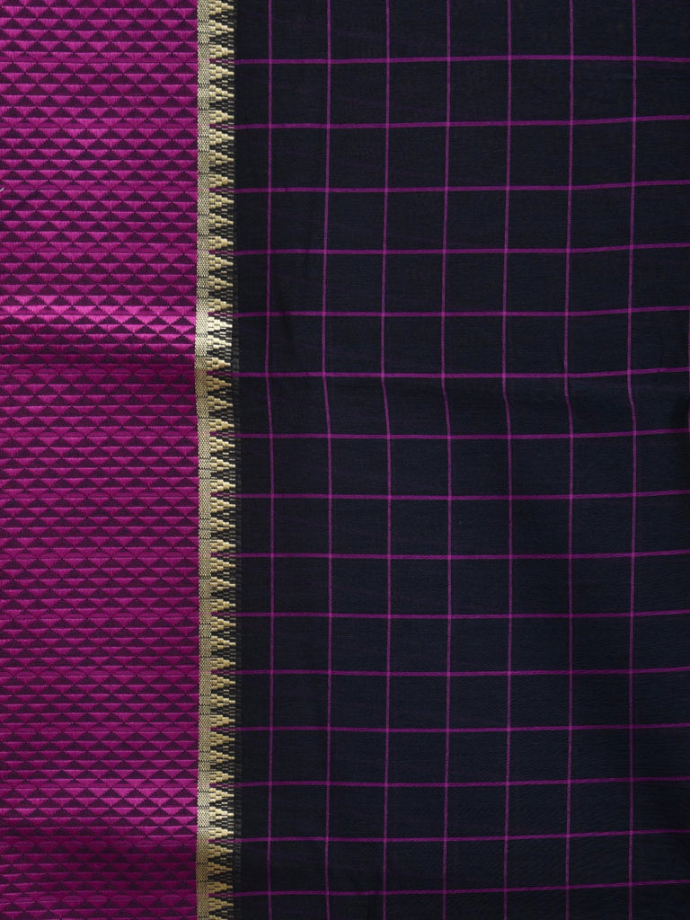 Black Bamboo Cotton Saree with Checks Design No Blouse o0365