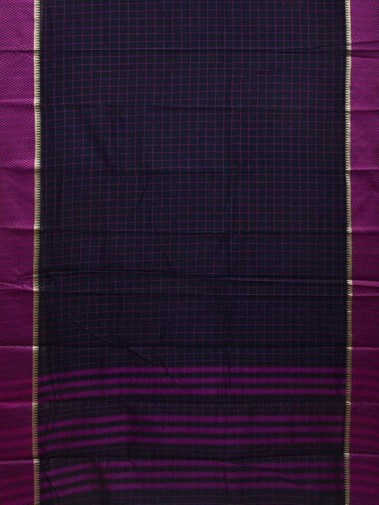 Black Bamboo Cotton Saree with Checks Design No Blouse o0365