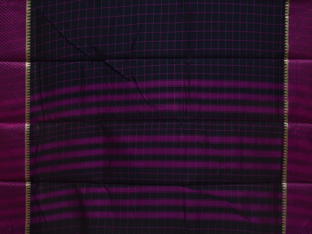 Black Bamboo Cotton Saree with Checks Design No Blouse o0365