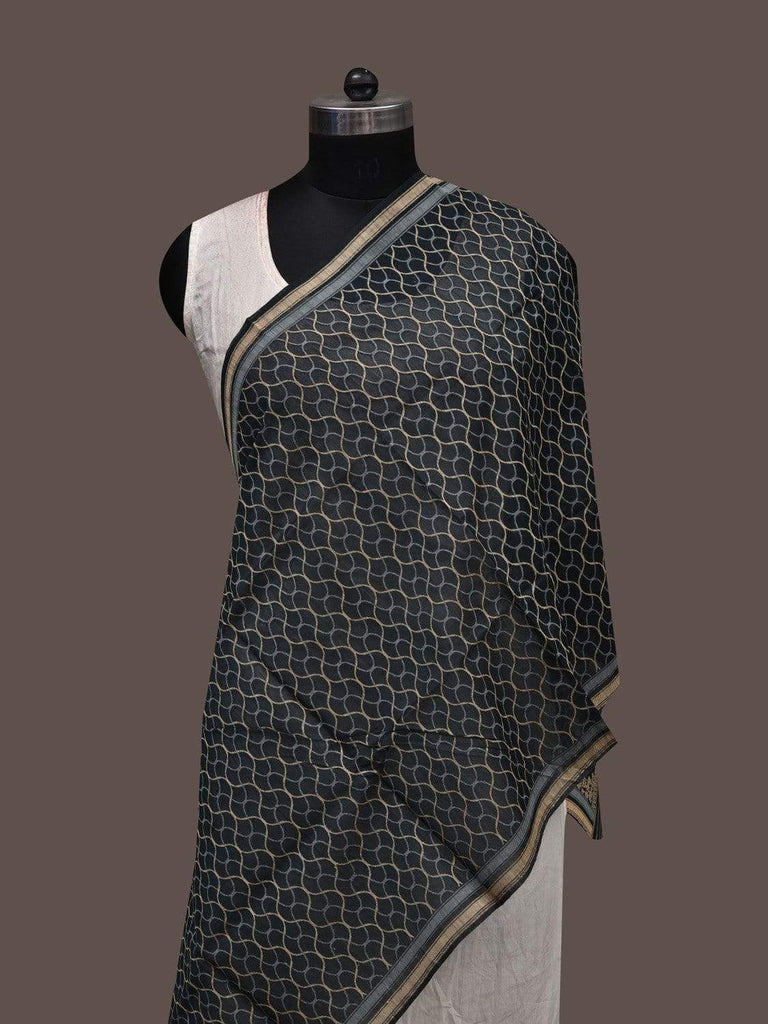 Black Banaras Cotton Silk Handloom Stole with Grill Design ds1869
