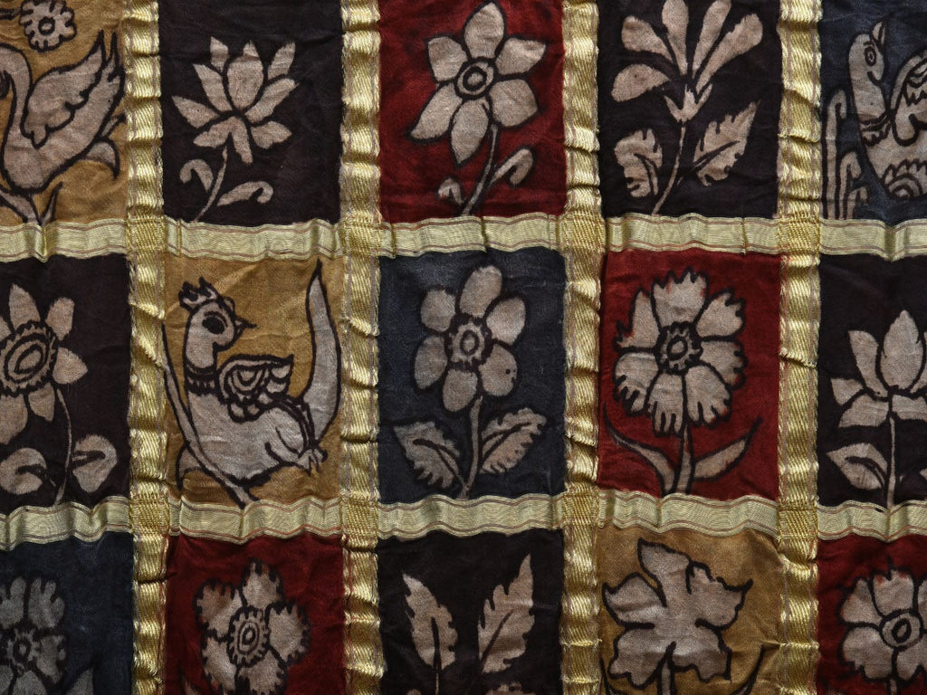 Black Bandhani Kalamkari Kanchipuram Silk Handloom Dupatta with Big Checks Design ds2732