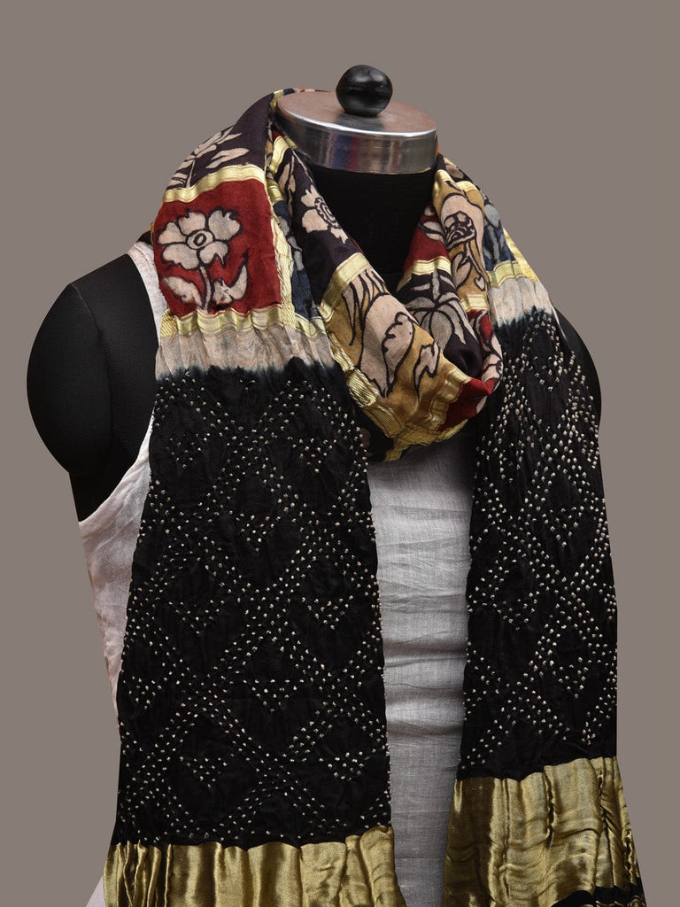 Black Bandhani Kalamkari Kanchipuram Silk Handloom Dupatta with Big Checks Design ds2732