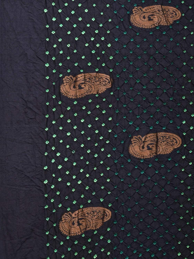 Black Bandhani Kanchipuram Silk Handloom Saree with Body Buta Design bn0226
