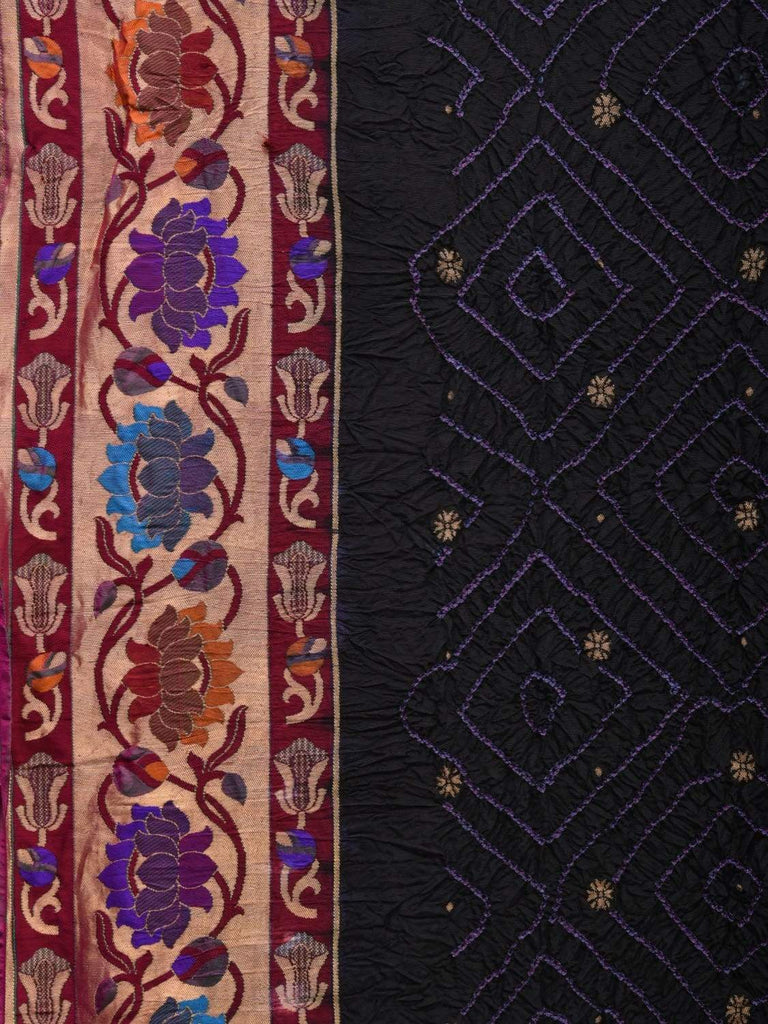 Black Bandhani Paithani Silk Handloom Saree with Lotus Border Design bn0311