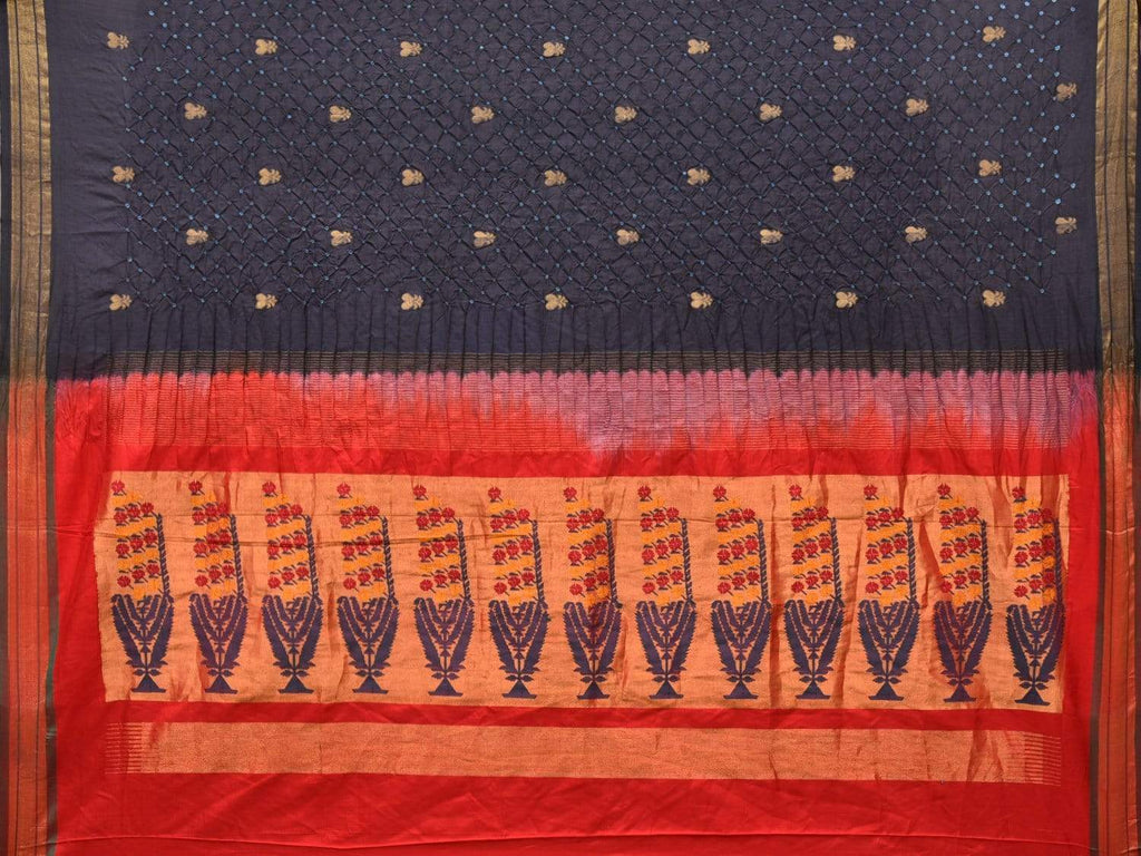 Black Bandhani Paithani Silk Handloom Saree with Pallu Design bn0199