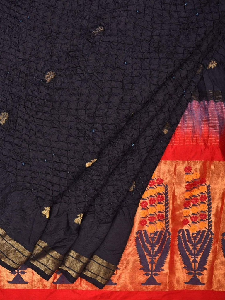 Black Bandhani Paithani Silk Handloom Saree with Pallu Design bn0199
