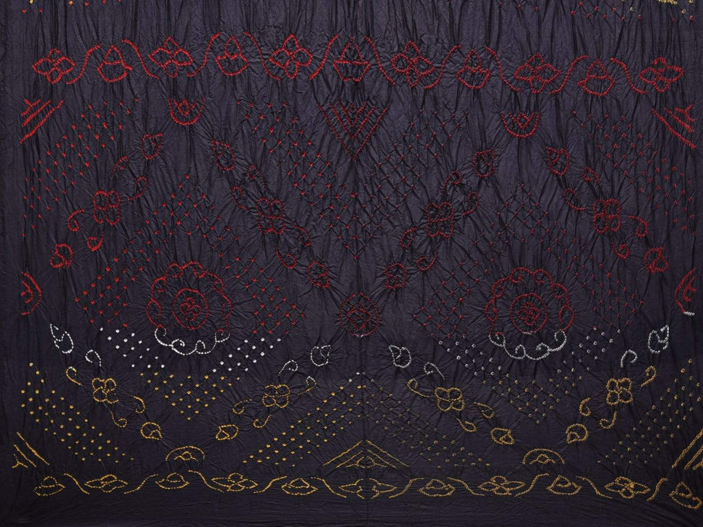Black Bandhani Silk Handloom Saree with Multicolor Bandhej Work Design bn0224