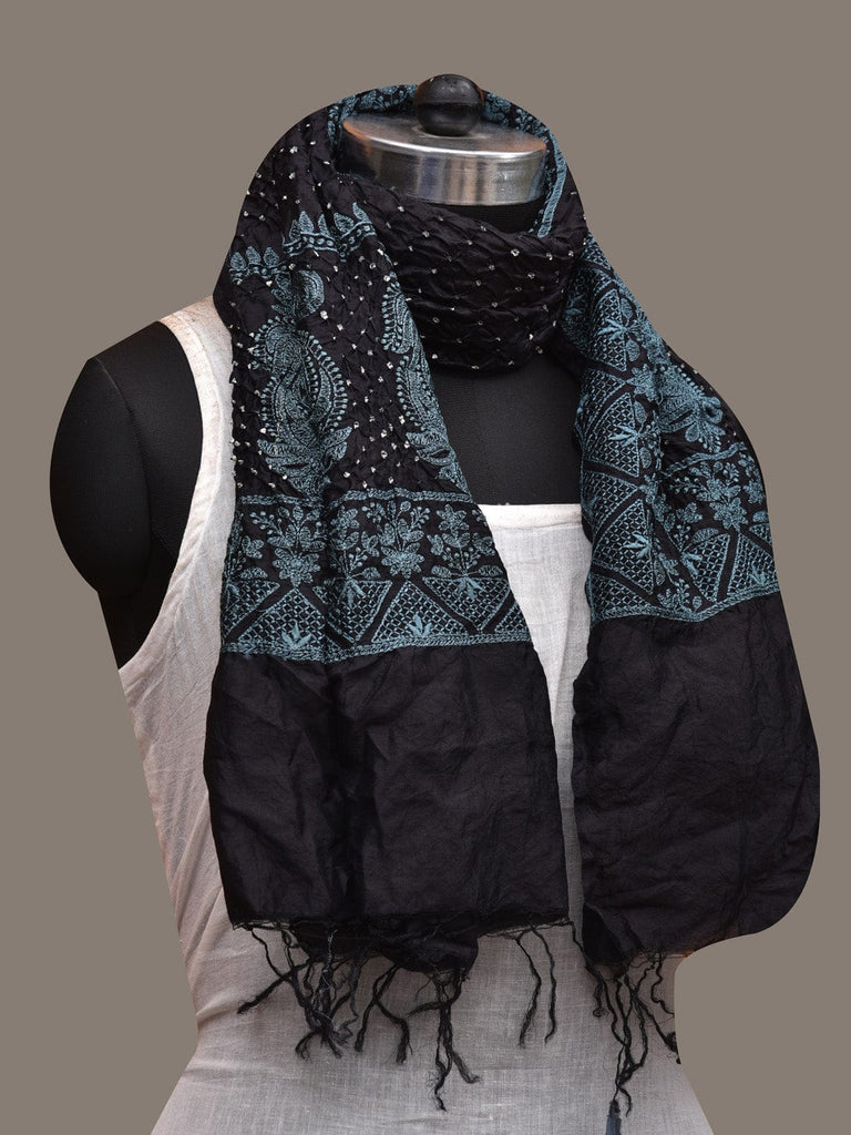 Black Bandhani Silk Stole with Embroidary Work Design ds2852