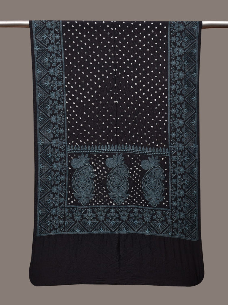 Black Bandhani Silk Stole with Embroidary Work Design ds2852