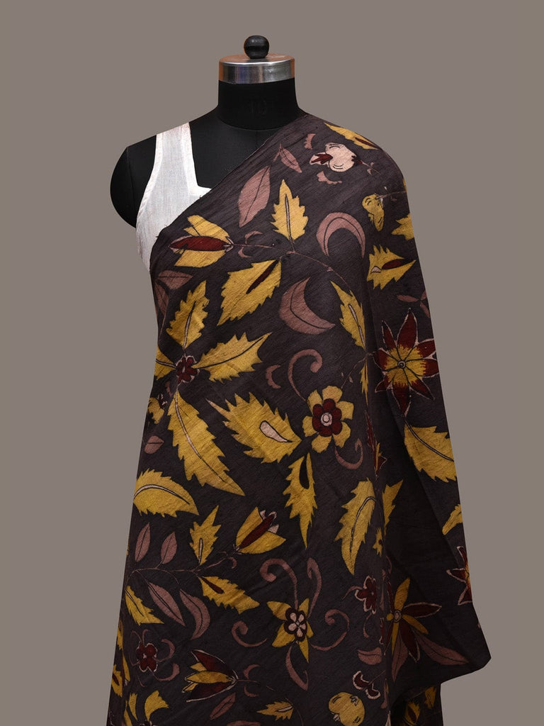 Black Kalamkari Hand Painted Cotton Handloom Dupatta with Floral Design ds2702