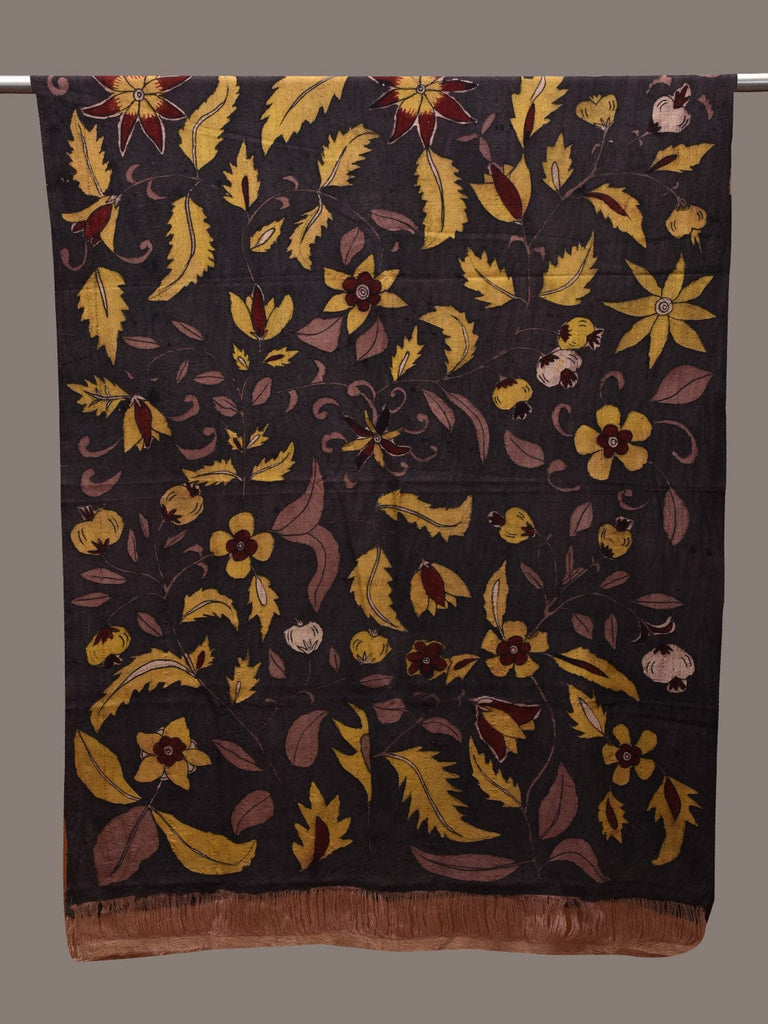 Black Kalamkari Hand Painted Cotton Handloom Dupatta with Floral Design ds2702
