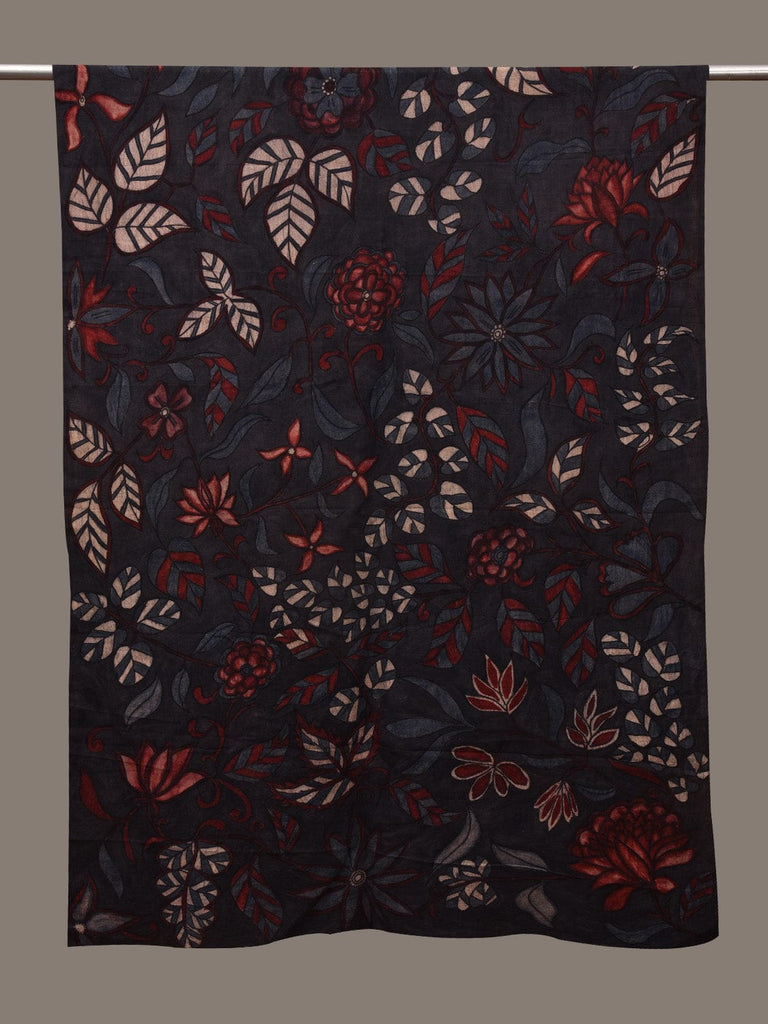 Black Kalamkari Hand Painted Cotton Handloom Dupatta with Floral Design ds2969