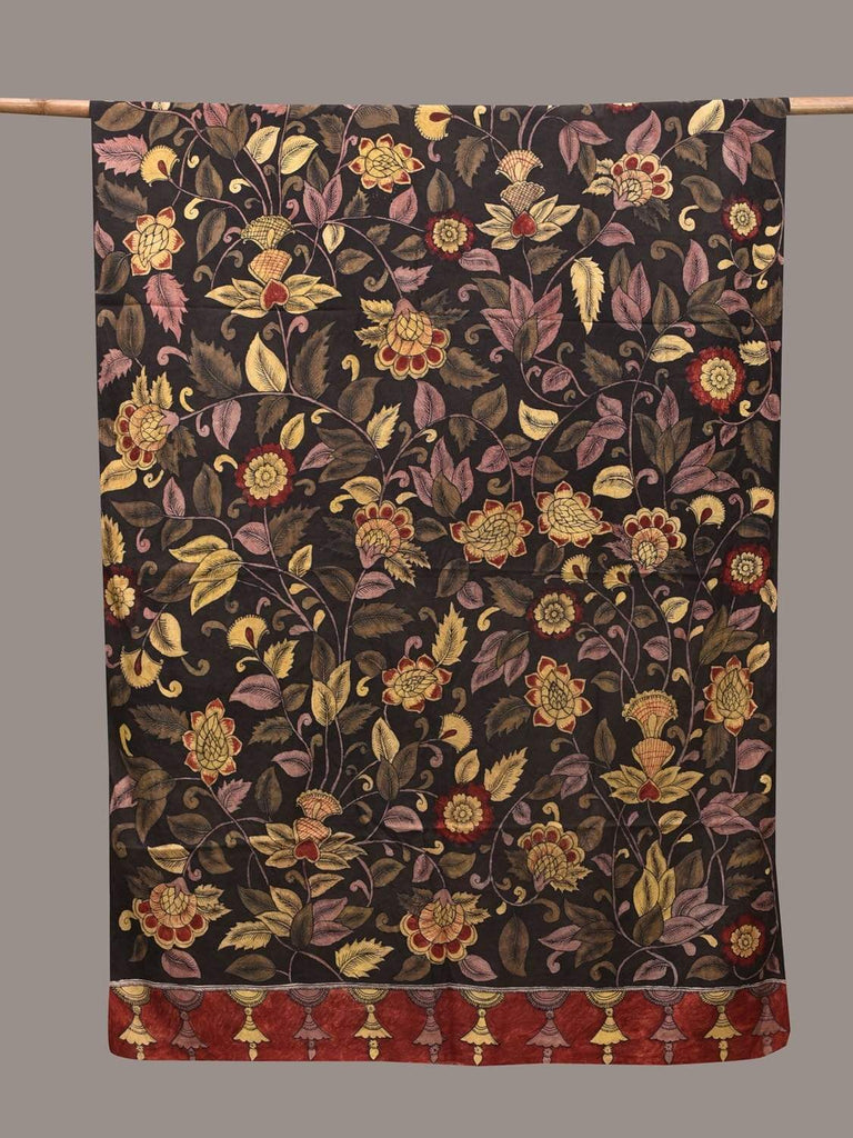 Black Kalamkari Hand Painted Silk Handloom Dupatta with Floral Design ds2362