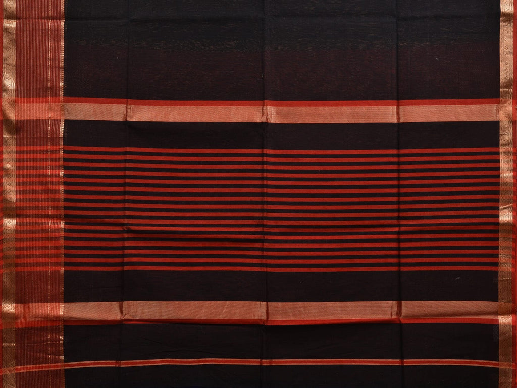 Black Maheshwari Cotton Silk Handloom Saree with Strips Pallu Desgin m0142
