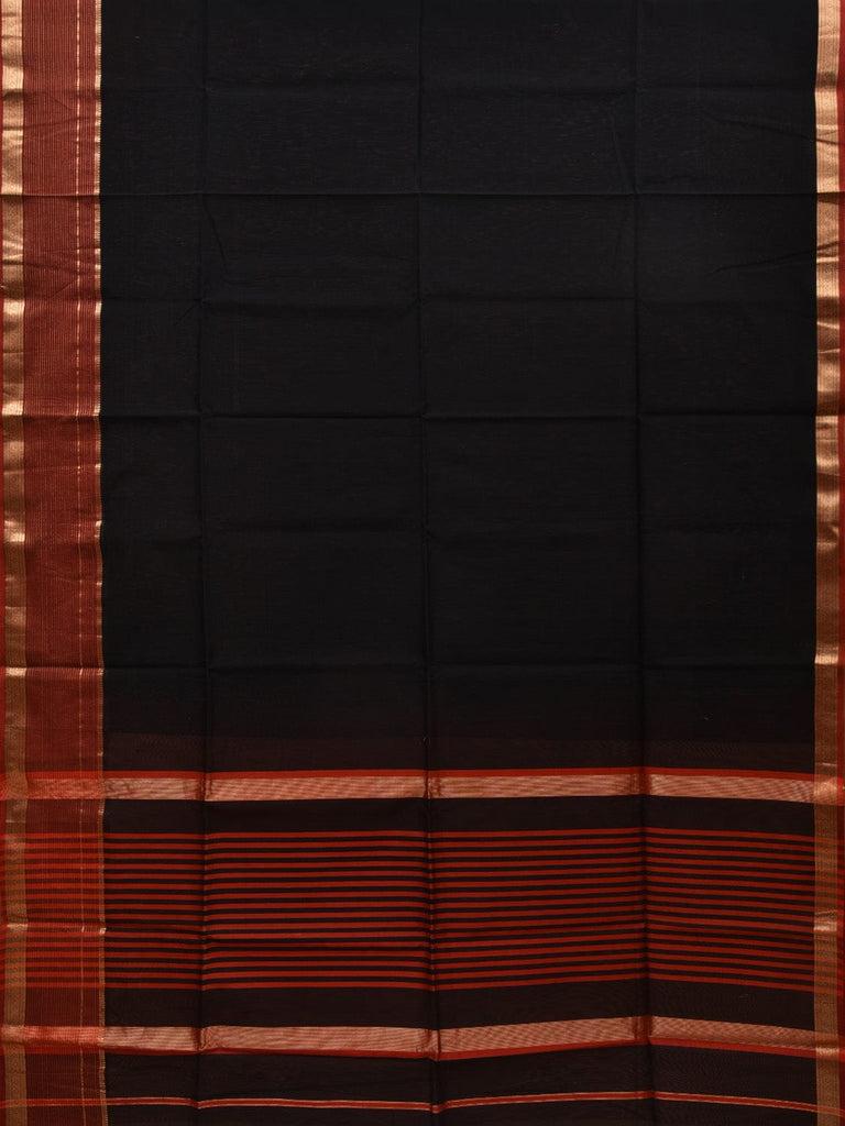 Black Maheshwari Cotton Silk Handloom Saree with Strips Pallu Desgin m0142