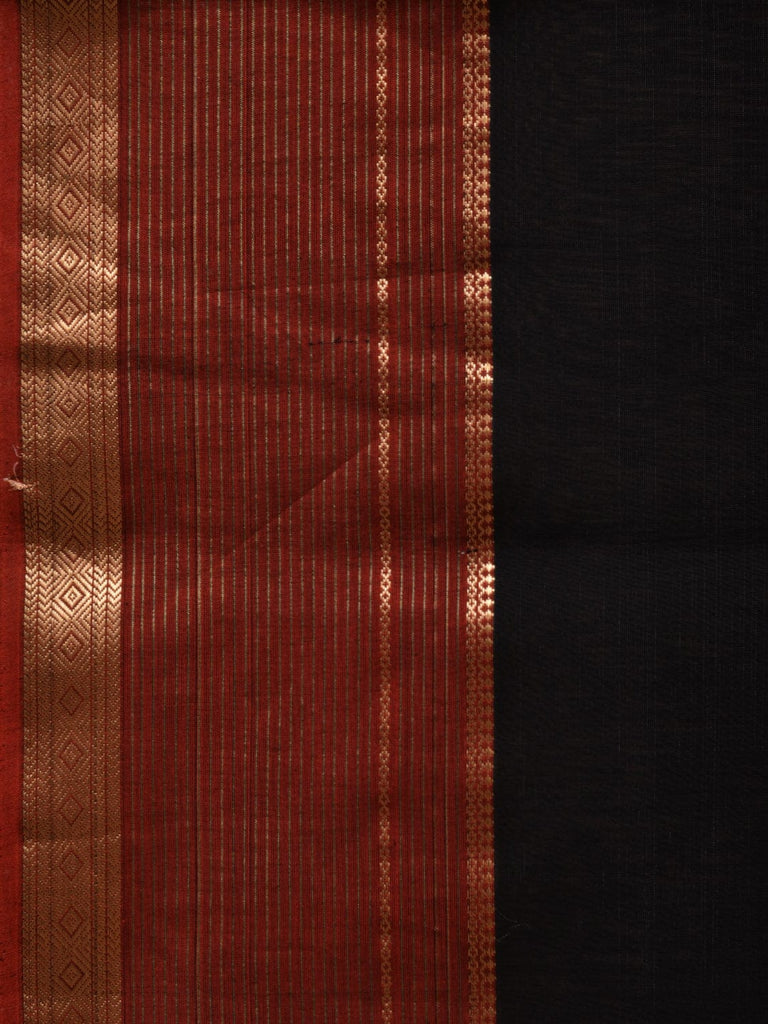 Black Maheshwari Cotton Silk Handloom Saree with Strips Pallu Desgin m0142