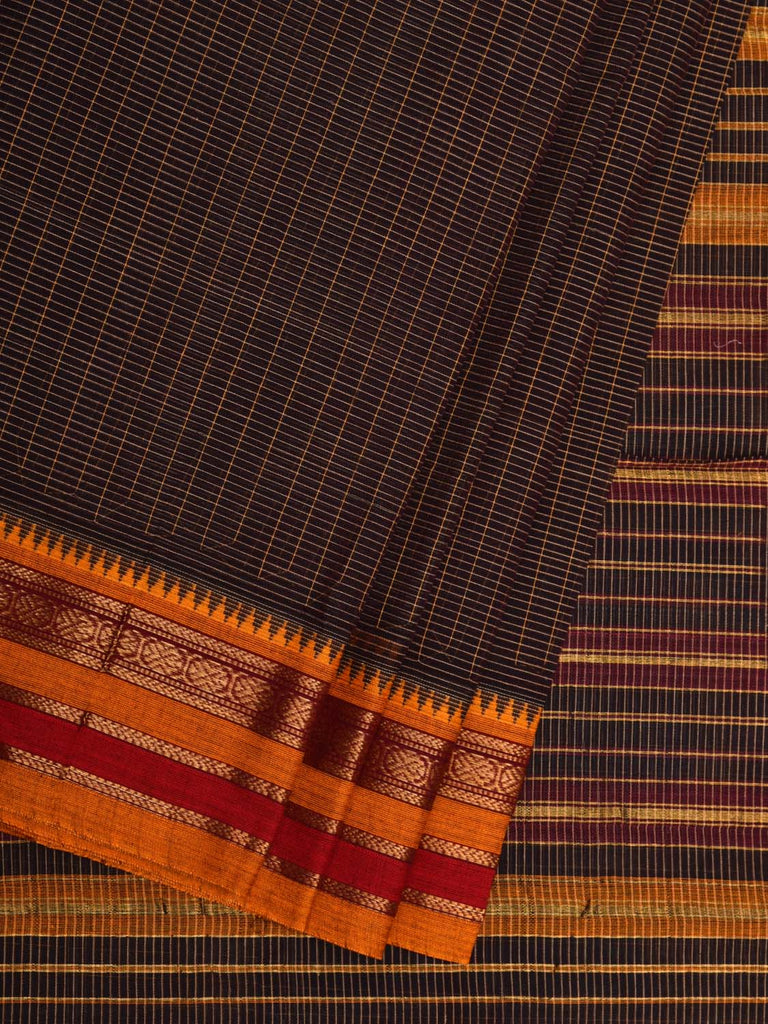 Black Narayanpet Cotton Handloom Saree with Checks Design No Blouse np0473