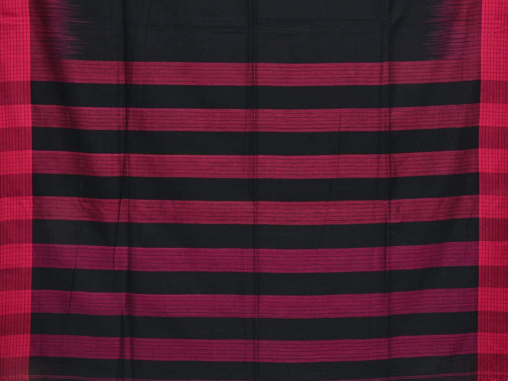 Black Organic Cotton Handloom Plain Saree with Small Checks Border o0259